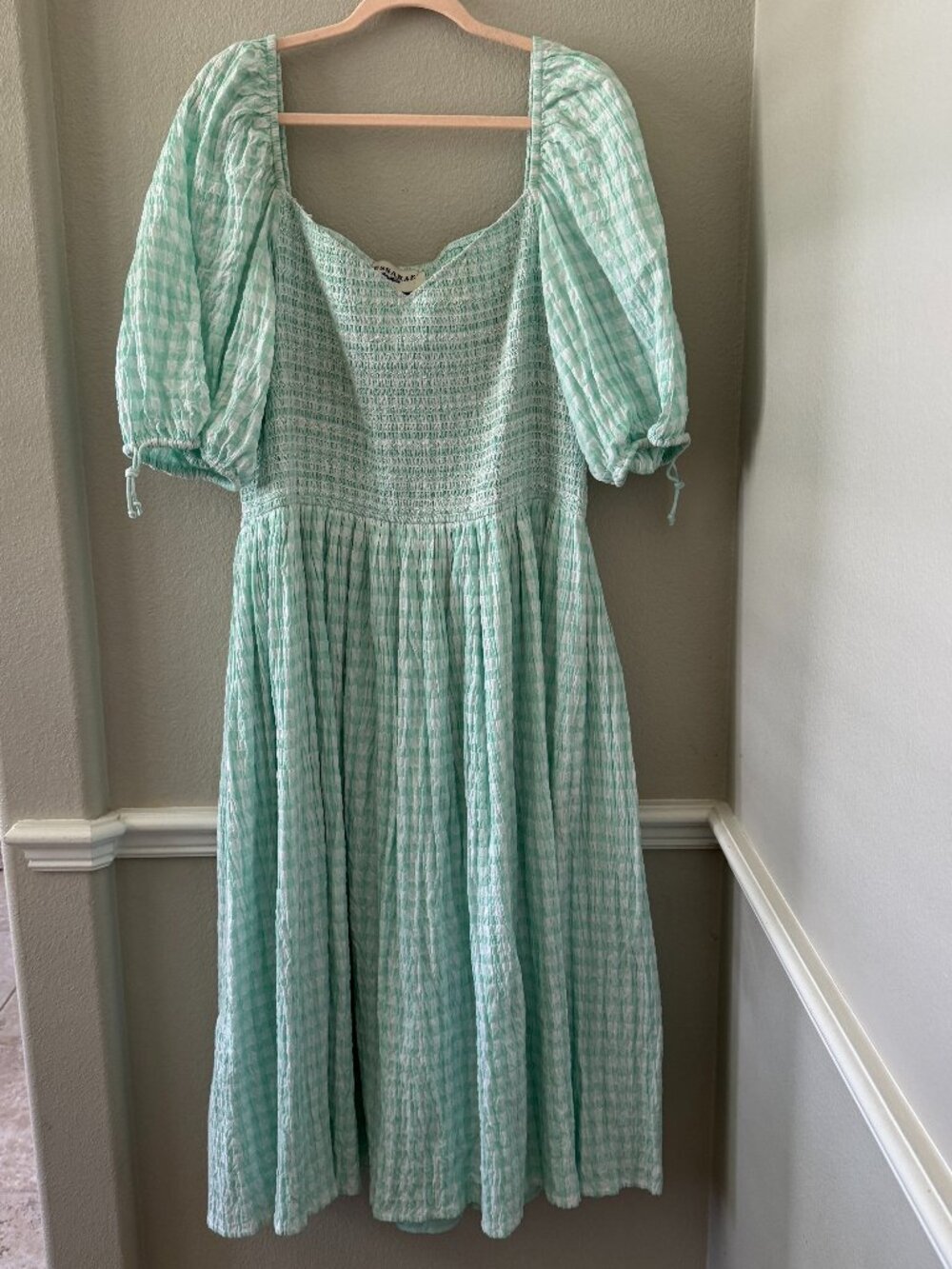 JessaKae Smocked Green/White Gingham Dress 2x
